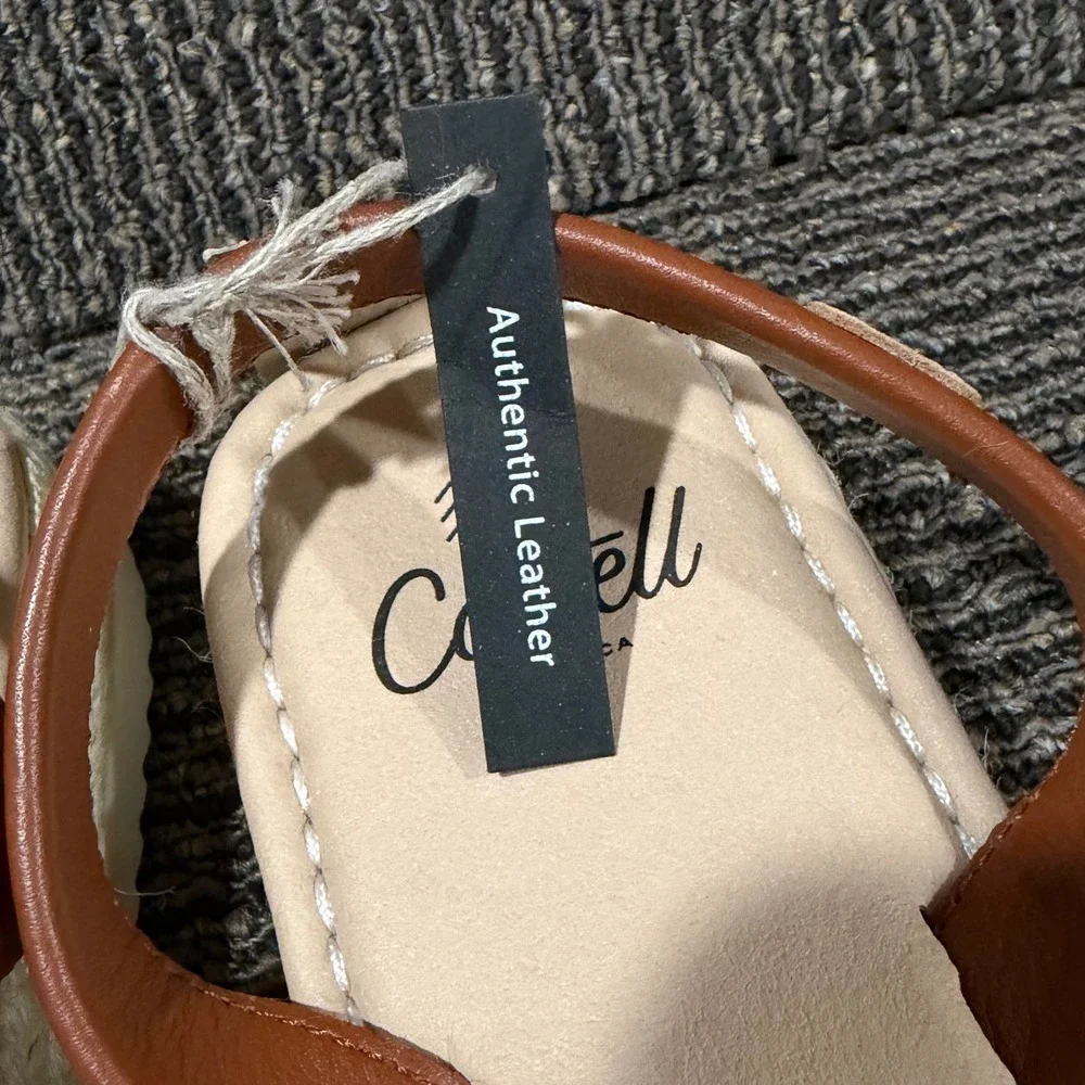 Castell Menorca Menorquina Sandals Womens 7.5 White Brown Leather Espadrille NWT